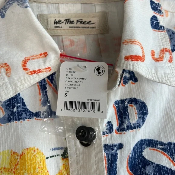 We The Free size S Moon Flower top oversized white seed sack print cotton NEW - Picture 12 of 14